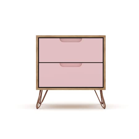 Manhattan Comfort Rockefeller 2.0 Nightstand, Nature and Rose Pink 102GMC6